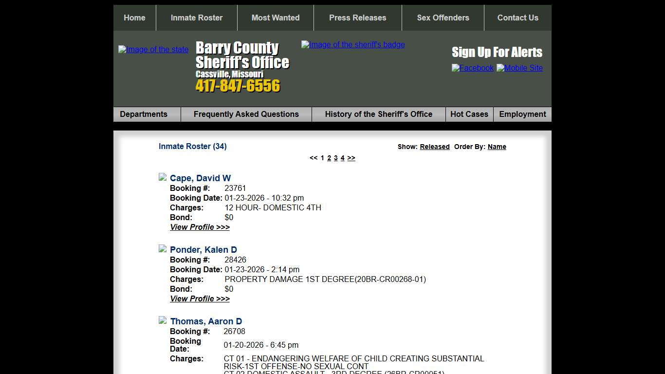 Inmate Roster - Current Inmates Booking Date Descending - Barry County Sheriff MO